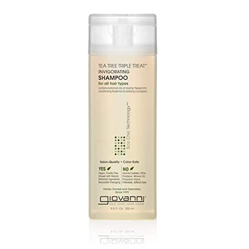 GIOVANNI Tea Tree Triple Treat Invigorating Shampoo - Cooling Peppermint, Eucalyptus & Rosemary, Helps Strengthen & Rejuvenate Hair & Scalp, Salon Quality, Paraben Free, Tea Tree Shampoo - 8.5 oz