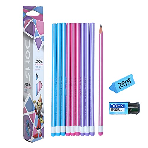 Doms Zoom Ultimate Dark Pencil Box Pack | Triangular Shape For Easy Holding & Comfort | Free Eraser & Sharpner With Each Box | Dark & Neat Handwriting