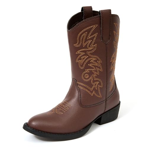 Deer Stags Girls Ranch Western Boot, Dark Brown, 4 Little Kid