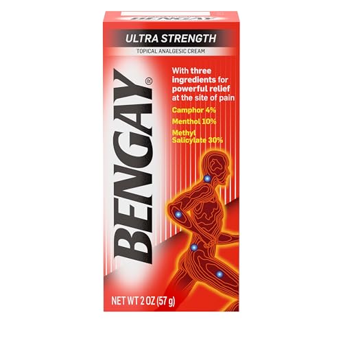 Bengay Ultra Strength Bengay Topical Pain Relief Cream, Non-Greasy Topical Analgesic for Minor Arthritis, Muscle, Joint, and Back Pain, Camphor, Menthol & Methyl Salicylate, 2 oz