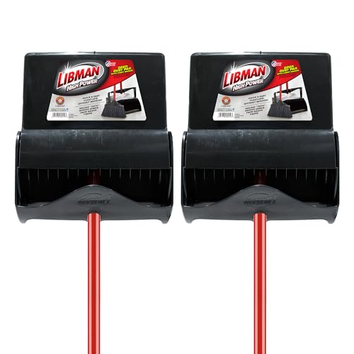 Libman Commercial 919 Lobby Dust Pan and Broom Set (Open Lid), 41" Length, 12" Width, Black/Red (Pack of 2)Am
