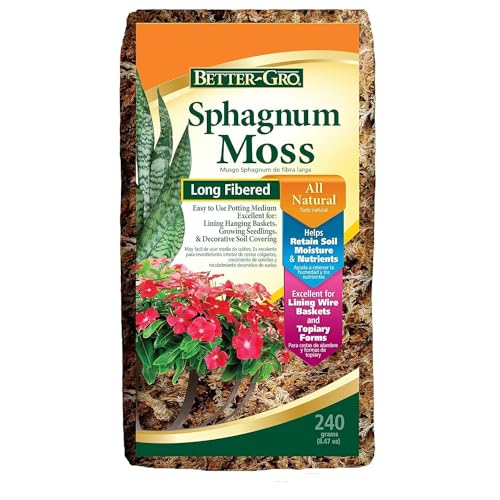 Better-Gro Sphagnum Moss - 100% Natural, Long-Fiber Moss for Orchids, Ferns, and Hostas, Excellent for Hanging Baskets and Propagating Plants - 240 Cubic Inches