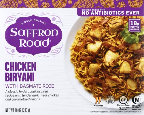 Saffron Road Frozen Chicken Biryani – High Protein, Seed Oil Free, Chickens Raised with No Antibiotics, No Artificial Ingredients, Gluten-Free – 10 Ounce