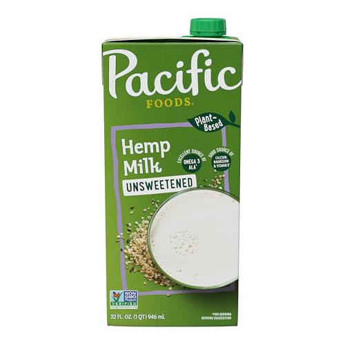 Pacific Foods Unsweetened Hemp Milk, Plant Based Milk, 32 oz Carton