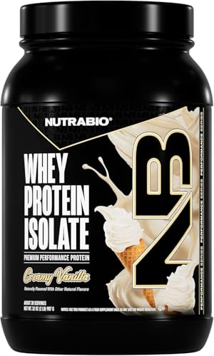 NutraBio 100% Whey Protein Isolate Protein Powder, 25g Protein with Complete Amino Acid Profile, Non-GMO, Soy & Gluten Free, Low Carb, Low Calorie Whey Protein Powder, Alpine Vanilla, 2 Lbs