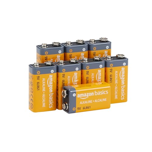 Amazon Basics 8-Pack 9V Alkaline Batteries, 5-Year Shelf Life - for Smoke/CO Detector, Electronics & Audio