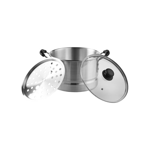 IMUSA USA MEXICANA-410 Aluminum Steamer with Glass Lid 10-Quart, Silver, 10Qt