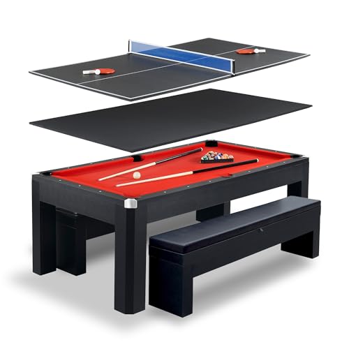 Hathaway Pool Table Combo Set with BenchesTrademark Innovations Portable &amp; Lightweight Ping Pong Game Set (Red)Pin