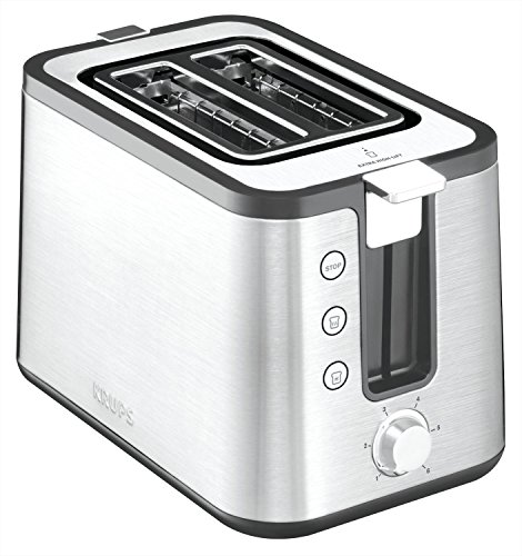 (-39%) Krups KH442D Control Line Premium Toaster, Edelstahl, 2 kurze Schlitze für 2 Scheiben, Brötchenaufsatz, 6 Bräunungsgrade, 850 W, 23.6 x 32.4 x 20.2 cm, Silber/ Schwarz
