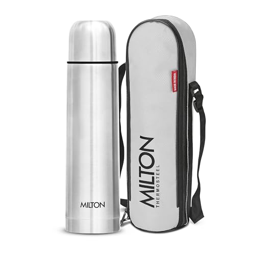 Milton Thermosteel Flip Lid 1000, Double Walled Vacuum Insulated Thermos 1000 ml | 34 oz | 1 Ltr | 24 Hours Hot and Cold Water Bottle with Cover, Stainless Steel, BPA Free,Leak Proof | Silver
