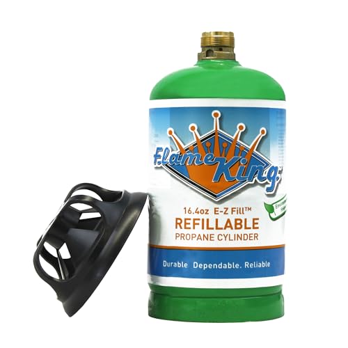 Flame King Refillable 1LB Empty Propane Cylinder Tank - Reusable - Safe and Legal Refill Option - DOT Compliant - 16.4 oz, Green