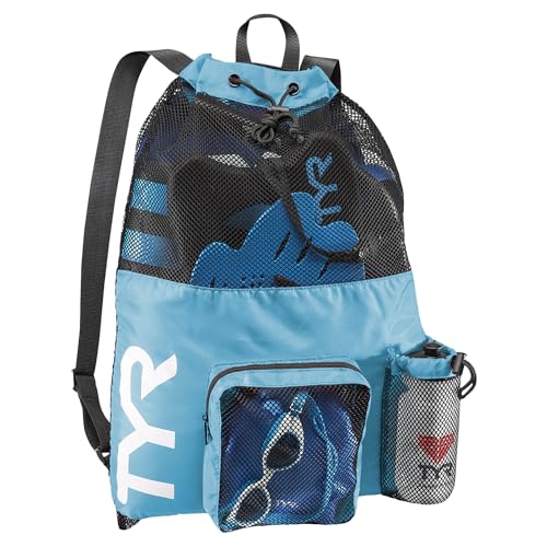 TYR Big Mesh Mummy Backpack for Swim, Gym and Workout Gear, BLue, 40-Liter Capacity