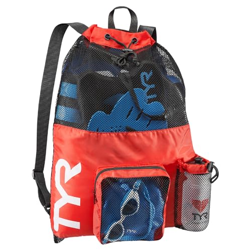 Mochila TYR Big Mesh Mummy, vermelho, tamanho único | Capacidade de 40 litros | Drenagem de ventilação de malha | Bolso lateral com zíper para organização | Fecho de trava de