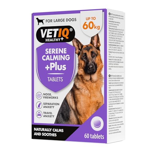 VETIQ Serene Calming Plus+ Tablets For Large Dogs, Helps to Reduce Anxiety in All Scenarios Short & Long Term , 60 Tablets