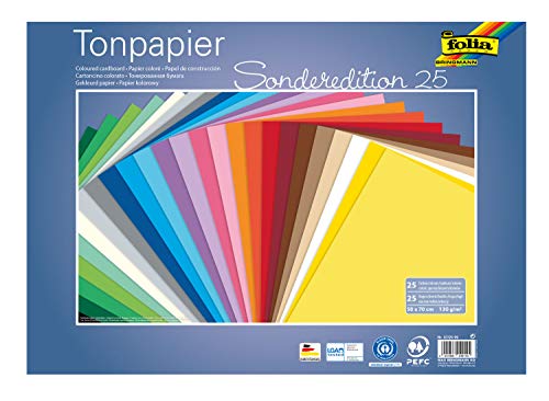 (-41%) folia 67/25 99 - Tonpapier Mix, ca. 50 x 70 cm, 130 g/m², 25 Blatt sortiert in 25 Farben, zum Basteln und kreativen Gestalten von Karten, Fensterbildern und für Scrapbooking
