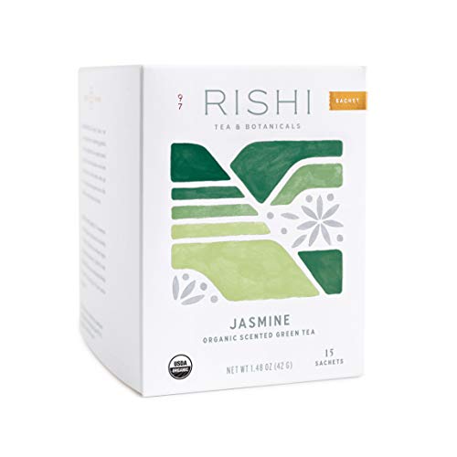Rishi Tea Jasmine Green Tea - Organic Sachet Tea Bags, Caffeinated Scented Chinese Green Tea with Floral Aroma & Taste - 15 Count (Pack of 1)