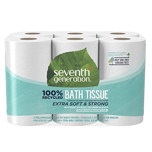 Seventh Generation Toilet Paper Recycled Bath Tissue 100% Recycled Paper 2-ply without Chlorine Bleach 12 Rolls