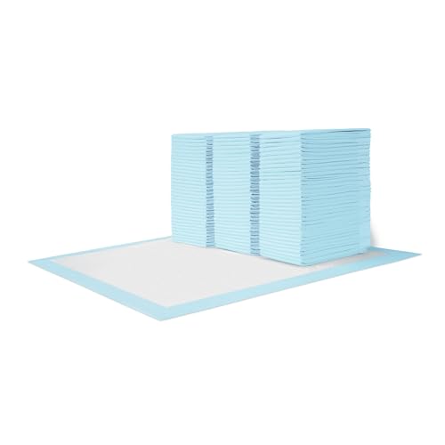 Amazon Basics Dog and Puppy Pee Pads, 5-Layer Leak-Proof Super Absorbent, Quick-Dry Surface, Potty Training, Regular (22x22"), 100 Count, Blue & White