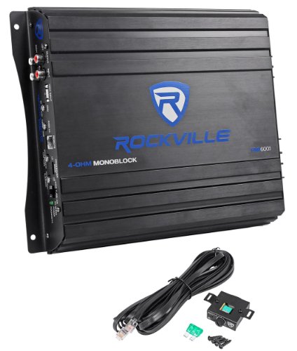 Rockville RVA600.1 Mono Car Amplifier, 1200W Peak, 200W Dyno-Certified RMS @ 4 Ohm, Class-AB, With Bass Remote, Perfect for Subwoofers and Car Audio