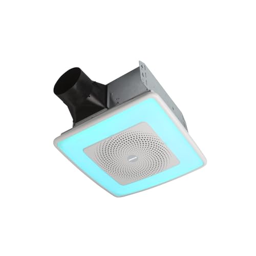 Broan-NuTone ChromaComfort Bathroom Exhaust Fan with Bluetooth Speaker, Powerful 110CFM/1.5 Sones, 24-color LED Light, SPK110RGBL, Wall Switch