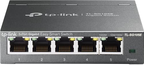 Tp-Link TL-SG105E Gigabit Switch Easy Smart/Unmanaged Pro (Plug En Play, Gigabit Poorten, Metalen Behuizing, Vlan, Qos) Smart Managed. 5 Port Zwart