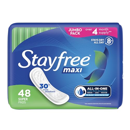 Stayfree Maxi Super Long Wingless Reliable Protection and Absorbency Pads For Women, 48 Count (Pack of 1)