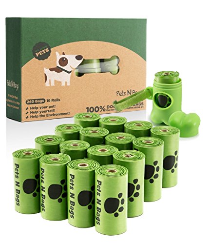 Pets N Bags Dog Waste Bags Biodegradable Refill Rolls 240 Count with Dispenser