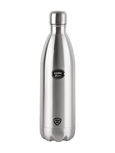 CELLO Swift Stainless Steel Hot and Cold Water Bottle 1000 ml Silver | ISI Certified Spillproof Leakproof Screw Lid Double Wall Vacuum Insulated Therm