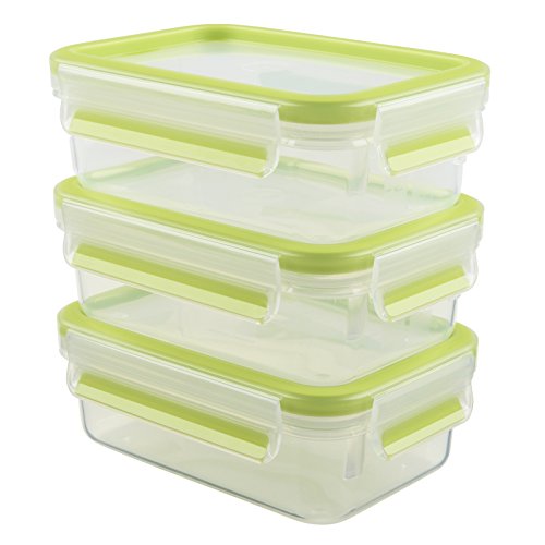 🔥 STARKER PREIS (-50%) EMSA Clip & Close Frischhaltedosen-Set, rechteckig, 0.55 L, Aufbewarungsboxen, 100 Prozent dicht, spülmaschinen-, gefrier-, mikrowellenfest, Transparent, Grün, Made in Germany, 515583