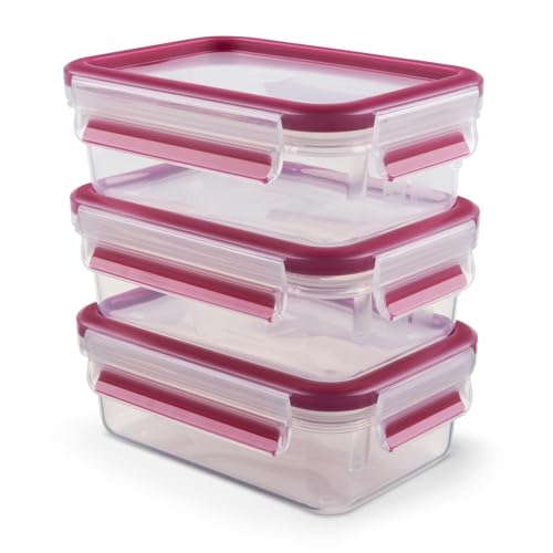 (-35%) EMSA Clip & Close Frischhaltedosen-Set, rechteckig, 0.55 L, Aufbewarungsboxen, 100 Prozent dicht, spülmaschinen-, gefrier-, mikrowellenfest, Transparen, Pink, Made in Germany, 515582