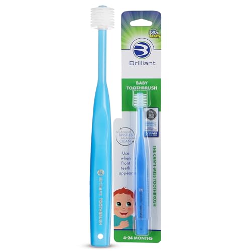 Brilliant Baby Toothbrush by Baby Buddy - For Ages 4-24 Months, BPA Free Micro Bristles Clean All-Around Mouth, Kids Love Them, Blue, 1 Count