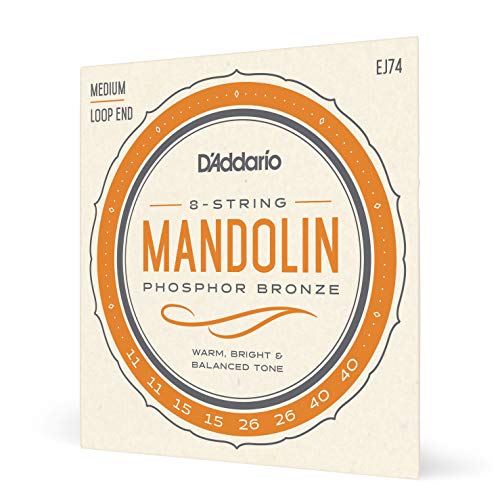 D'Addario Mandolin Strings, Phosphor Bronze, EJ74, Medium Gauge 11-40, 8-String Set, Pack of 1