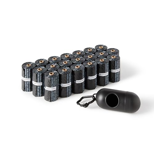 Amazon Basics Bolsas para excrementos con dispensador y clip para correa, sin perfume, 300 unidades