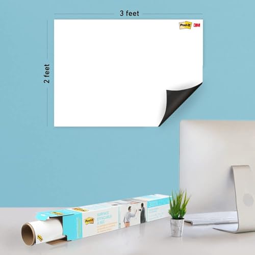 Post-it Dry Erase Whiteboard Film Surface for Walls, Doors, Tables, Chalkboards, Whiteboards, and More, Removable, Stain-Proof, Easy Installation, 3 ft x 2 ft Roll (DEF3x2)