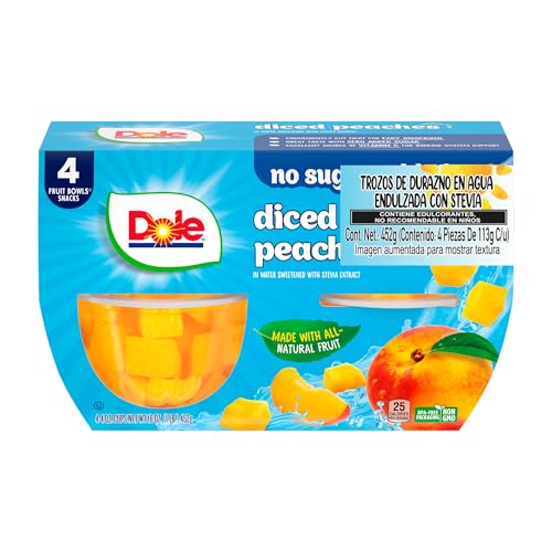 Dole Diced Peaches with No Sugar Added^^ - Dole Fruit Bowls Snacks - 4 oz Fruit Bowls - 4 Pack