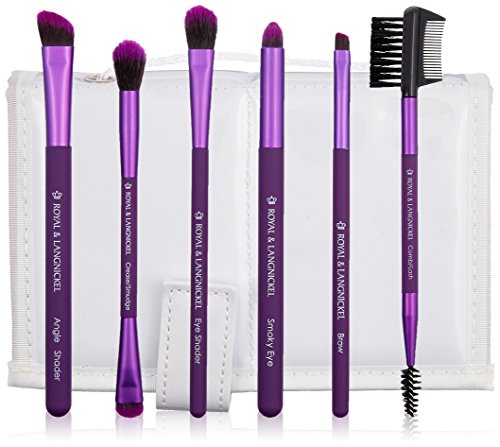 MODA Royal & Langnickel Travel Size Beautiful Eyes 7pc Makeup Brush Set with Pouch, Includes - Angle Shader, Crease Smudger, Eye Shader, Smoky Eye, Brow Liner and Lash Comb Brushes, Purple