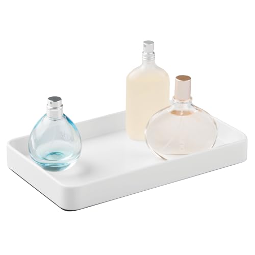 iDesign Stainless Steel Bathroom Tray for Towels, Cosmetics, and Accessories, The Gia Collection - 9.62" x 5.62" x 1.07", White