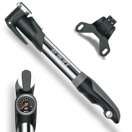 SKS GERMANY INJEX CONTROL mini pump (air pump for all valve types, T-handle with telescopic function, pressure gauge, valve clamp lever, max. pressure: 10 bar/144 PSI)