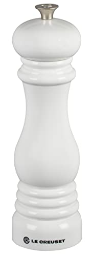 Le Creuset Pepper Mill, 8" x 2 1/2", WhiteWooden Salt and Pepper Grinder Set with Stand - 8-inch Oak Wood Sal