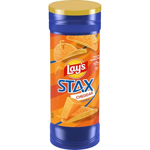 Lay’s Stax Potato Crisps Chips, Cheddar, Gluten Free, 5.5 Oz Canister Pack