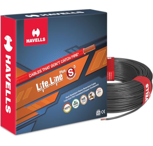 Havells LifeLine+ S3 | 2.5 sq.mm Copper Wire (90m-Black)| Class 2 Conductor (100% Copper), Heat Resistant & Flame Retardant - Ideal for Domestic & Ind