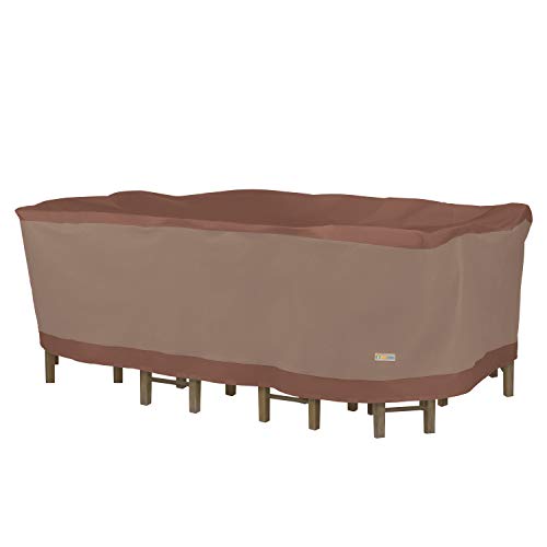 DUCKCOVERS Ultimate Waterproof Rectangular/Oval Patio Table with Chairs Cover, 125 Inch