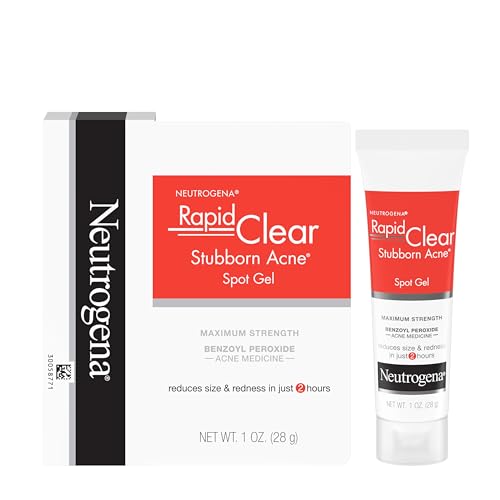 Neutrogena Rapid Clear Stubborn Acne Spot Treatment Gel, Maximum Strength 10% Benzoyl Peroxide Treatment Medication for Acne Prone Skin, Pimple Cream Reduces Size & Redness in 2 Hours, 1 oz