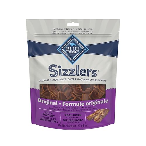 Blue Buffalo Sizzlers Natural Soft Dog Treats, Bacon-Style Soft-Moist Dog Treats with Real USA Pork, Original Flavor, 6-oz Bag