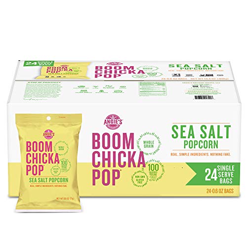 Angie's BOOMCHICKAPOP Sea Salt Popcorn, Lunchbox Snack, 0.6 oz. Individual Bag (Pack of 24)
