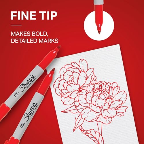 Sharpie Permanent Markers, Fine Tip, Red, 36 Count - Marks on Paper, Plastic, Metal, Wood, Perfect for Drawing, Coloring, Posters, Home, Office Supplies