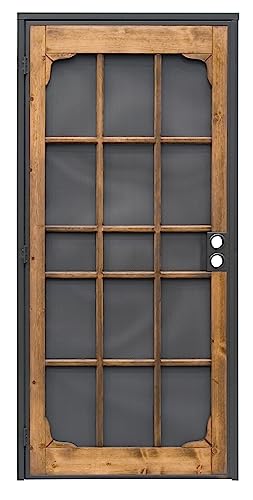 Prime-Line 3809BZ3068-I-WF Woodguard Steel Security Door – Traditional Screen Door Style with the Strength of a Steel Security Door – Steel and Wood Construction, Non-Handed, Bronze (Single Pack)