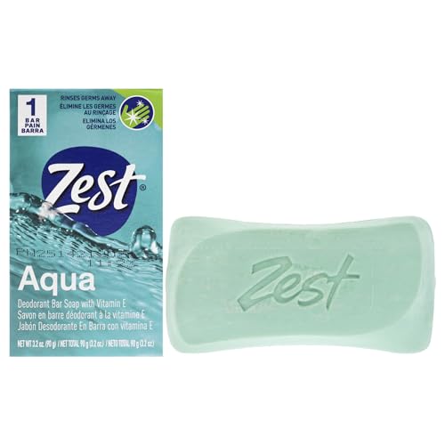Zest Deodorant Bar Soap - Aqua - Moisturizing Body Soap Bar for Men and Women - Gentle Paraben Free, Phthalate-Free Formula - With Vitamin E - 7.5 oz
