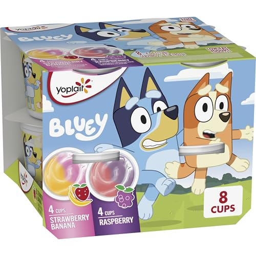 Yoplait Bluey Halloween Kids Yogurt Variety Pack, Strawberry Banana and Raspberry, Gluten Free, 8 Yogurt Cups