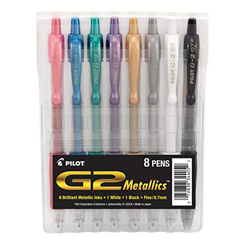 Pilot G2 Premium Metallics Gel Pens, Gel Roller Pens, Fine Point 0.7 mm Assorted Colors Pack of 8